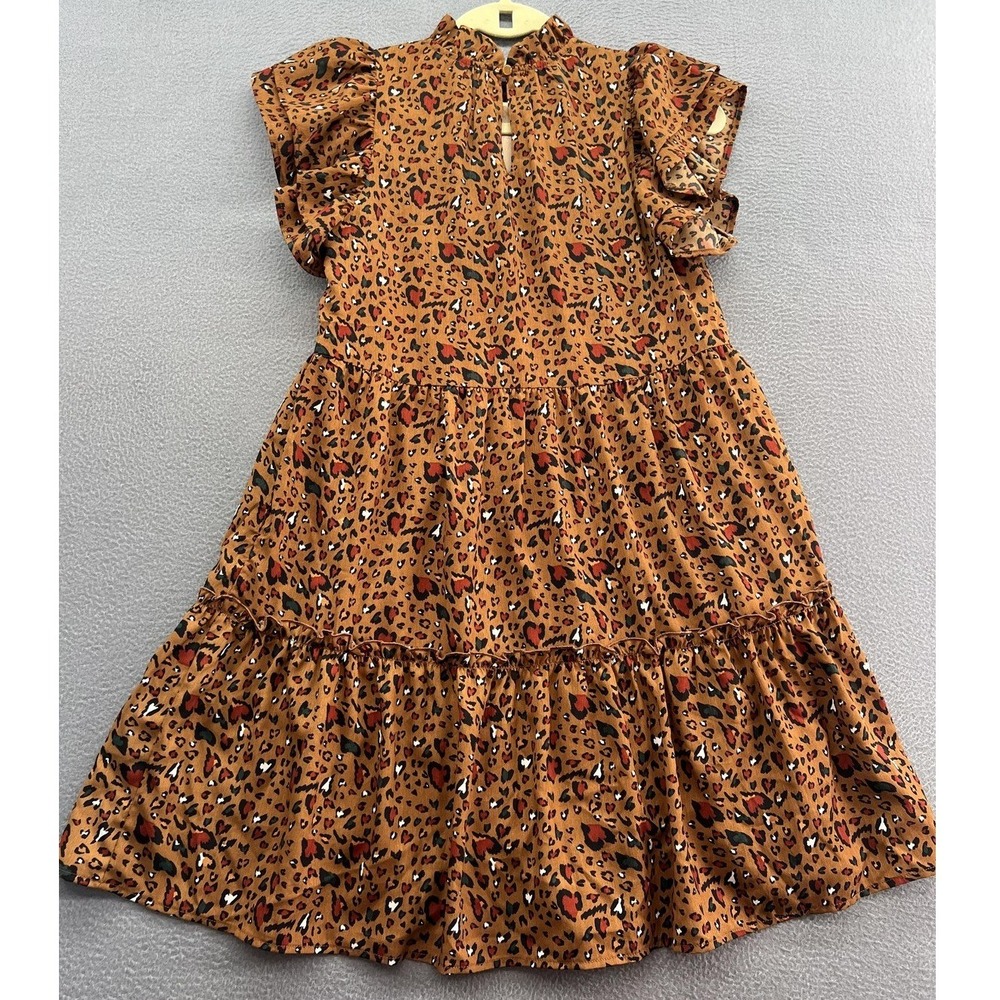 THML Dress Womens XS Animal Print Ruffle Sleeve High Neck Knee Length A-Line - Picture 7 of 13